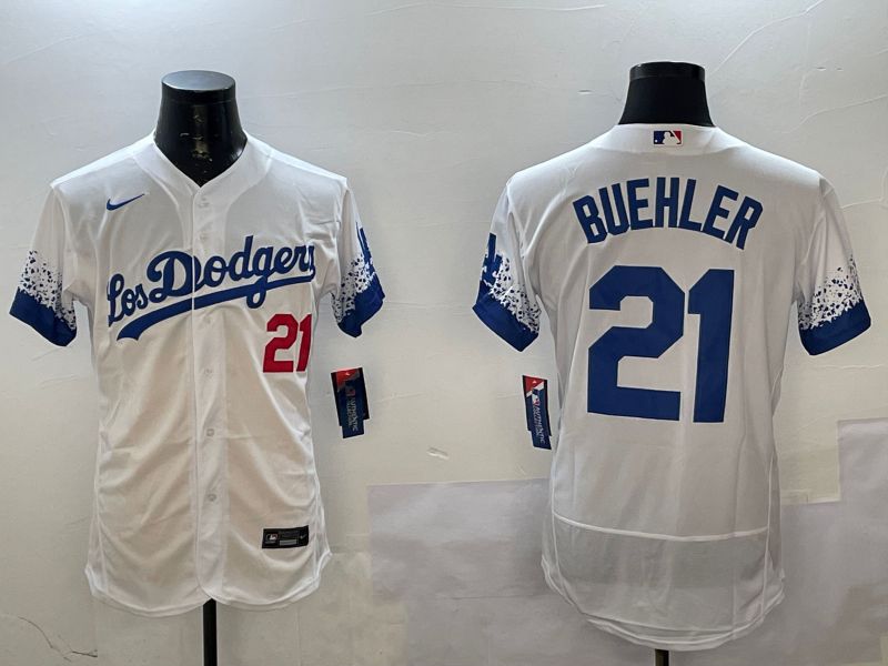 Men Los Angeles Dodgers #21 Buehler White City Edition Elite Nike 2025 MLB Jersey style 5